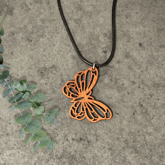 Natural Wood Butterfly Necklace