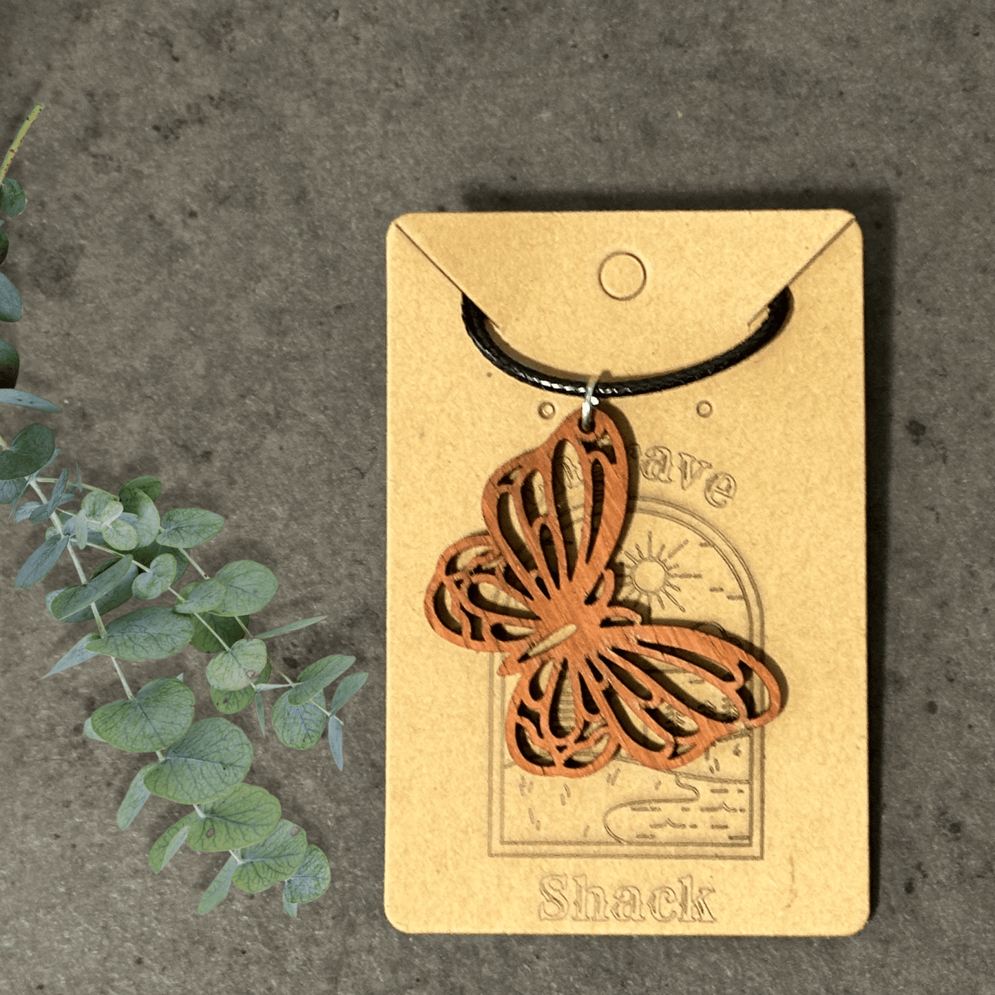 Natural Wood Butterfly Necklace