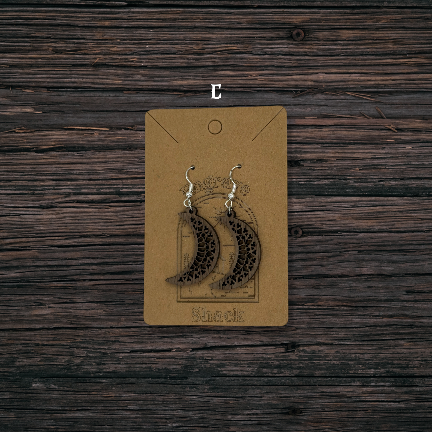 Moon Crescent Earrings - Natural Walnut Wood - Style C