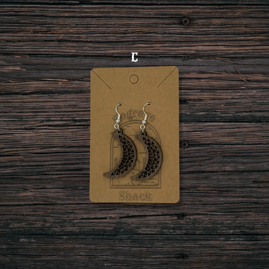 Moon Crescent Earrings - Natural Walnut Wood - Style C