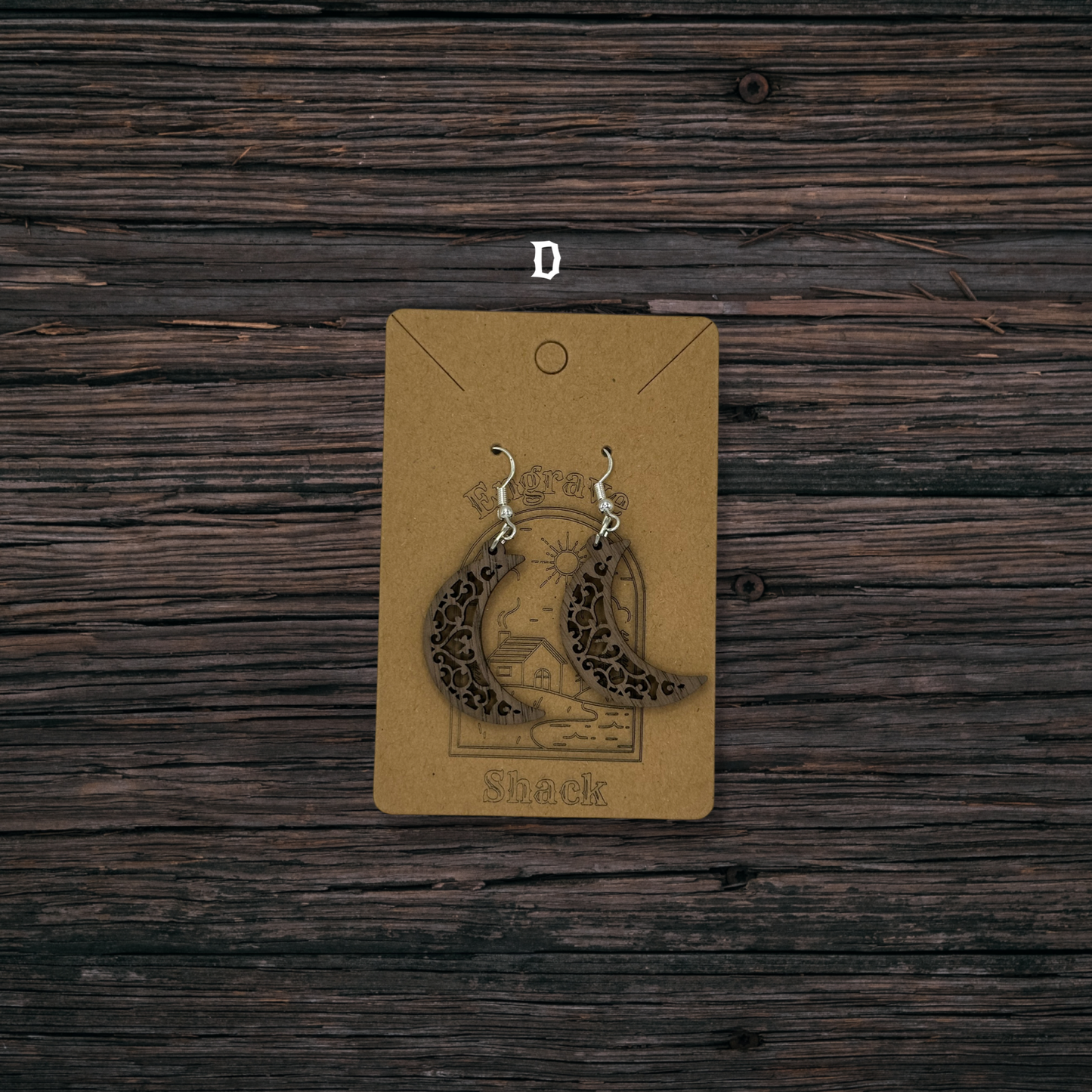 Moon Crescent Earrings - Natural Walnut Wood - Style D