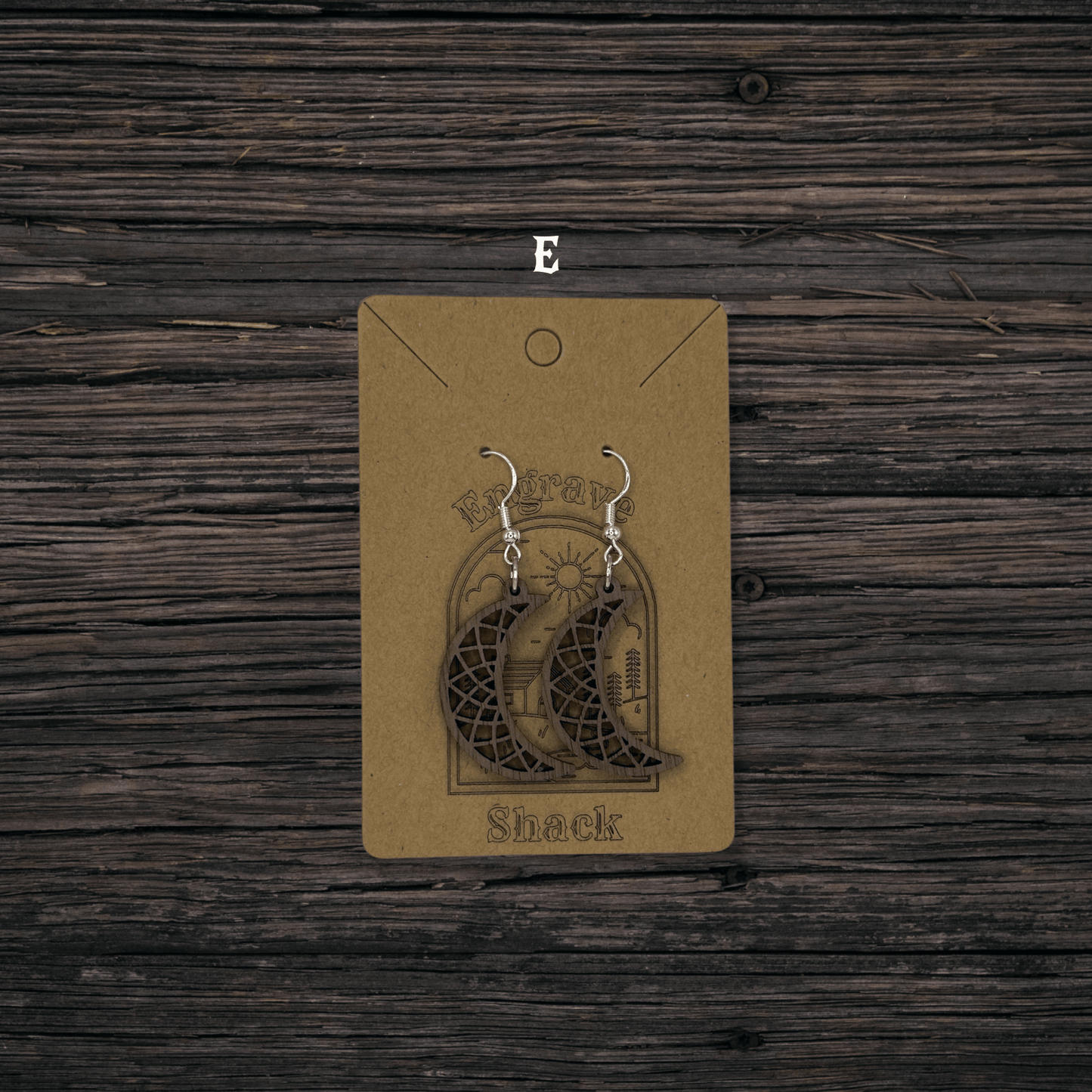 Moon Crescent Earrings - Natural Walnut Wood - Style E