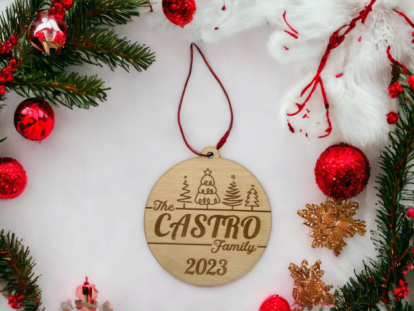 Personalized Baltic Birch Family Name Christmas Ornament - A Customized Holiday Treasure