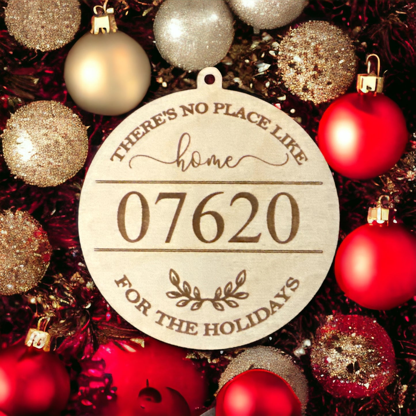 Personalized Zip Code Baltic Birch Christmas Ornament - Home for the Holidays